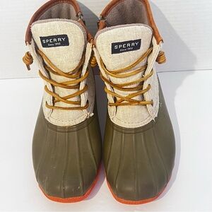 Sperry duck boots green and tan  size 6.5